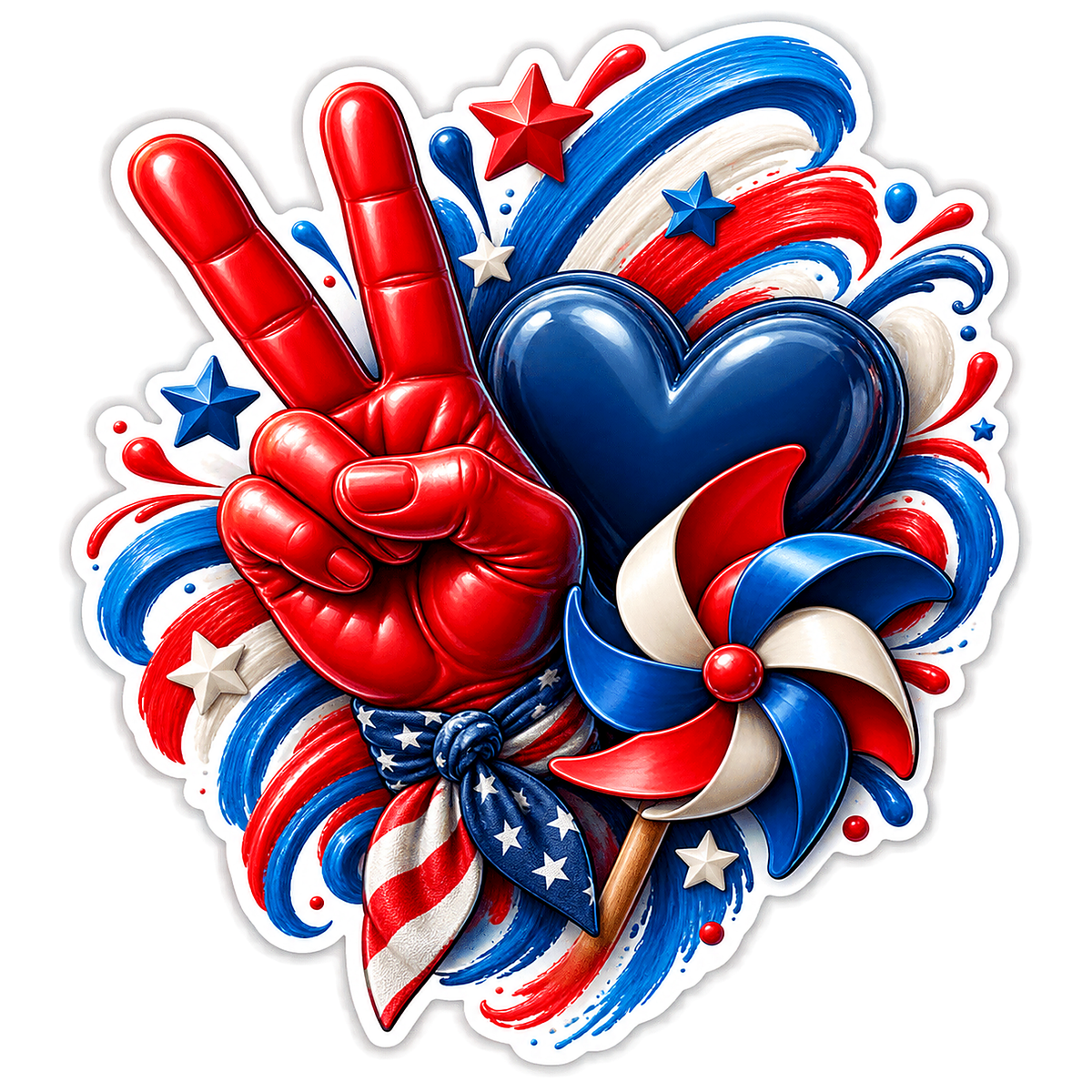 Patriotic Peace Hand with Blue Heart Vinyl Sticker Decal
