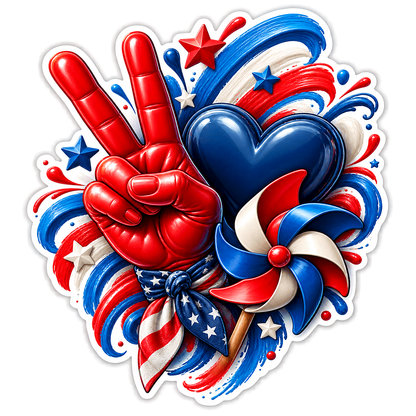 Patriotic Peace Hand with Blue Heart Vinyl Sticker Decal