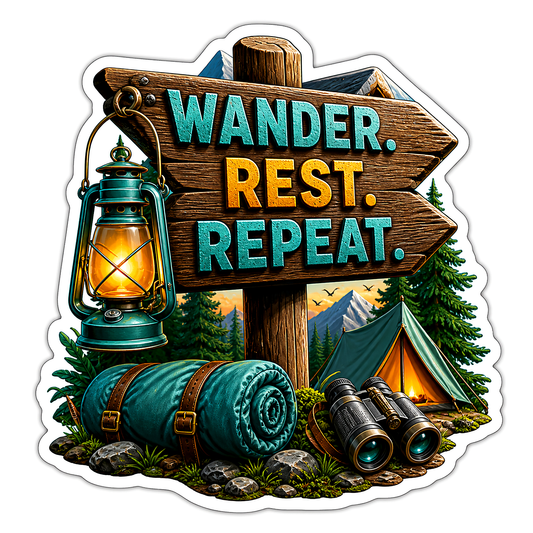Wander Rest Repeat Camping Lantern Vinyl Sticker Decal