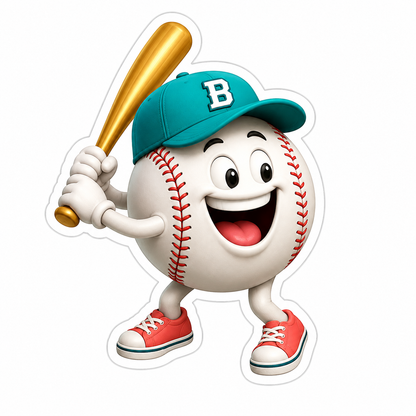 Funny White Baseball Character With Red Seams Vinyl Sticker Decal