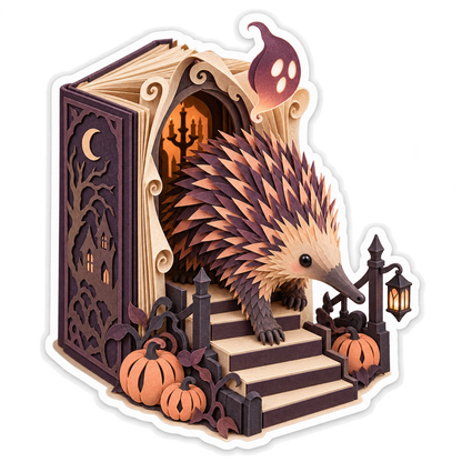 Layered Paper Echidna Haunted Pop Up Book Vinyl Sticker Decal