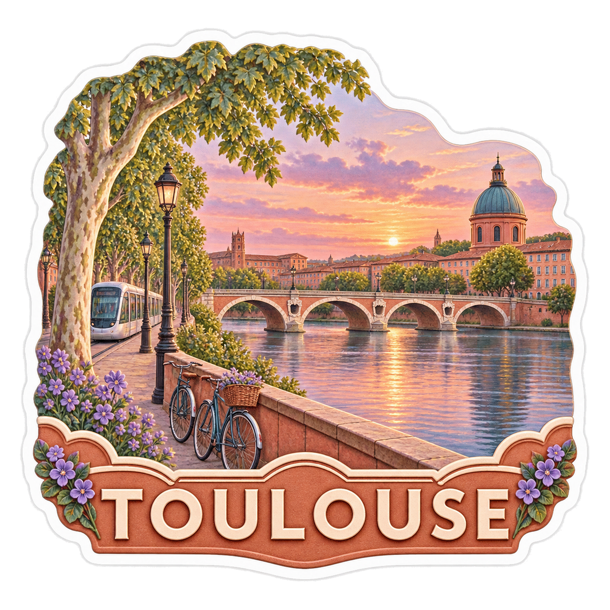 Toulouse Garonne Rose Brick Twilight Vinyl Sticker Decal