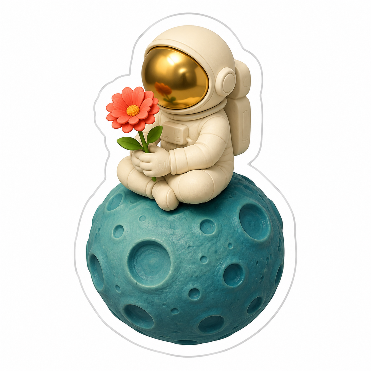 Cream Astronaut Sitting Cross-Legged On Teal Moon Vinyl Sticker Decal
