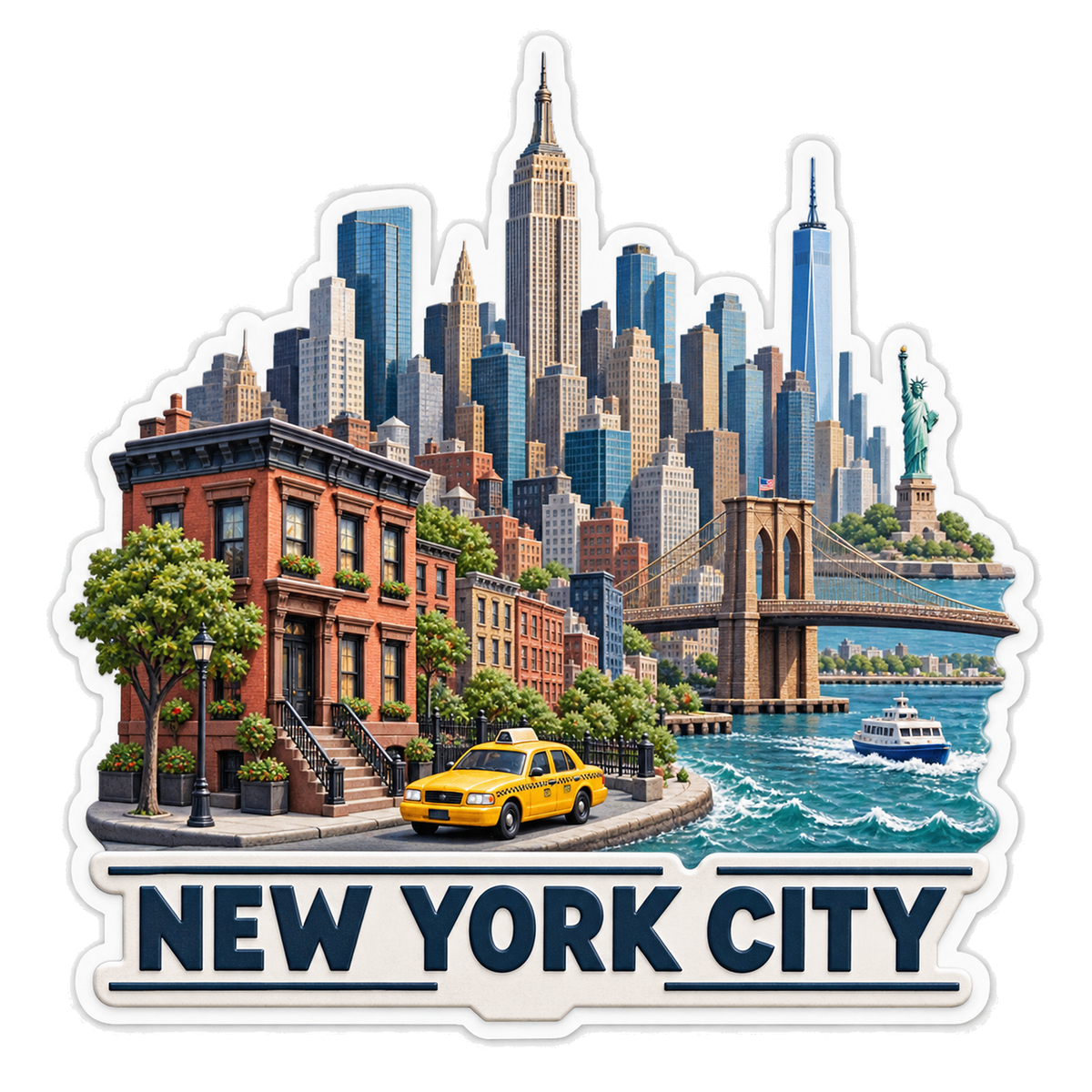 New York City Skyline Taxi Harbor Vinyl Sticker Decal