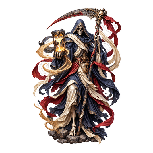 Hooded Skeleton with Lantern and Scythe Vinyl Sticker Decal