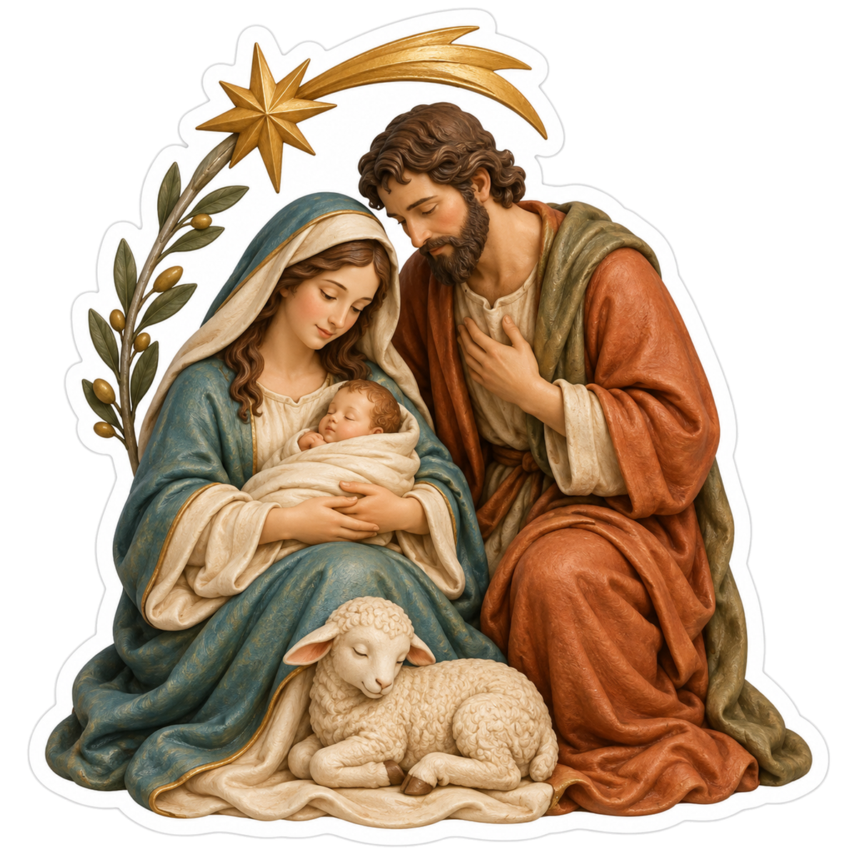 Mary Joseph Baby Jesus Lamb Nativity Vinyl Sticker Decal