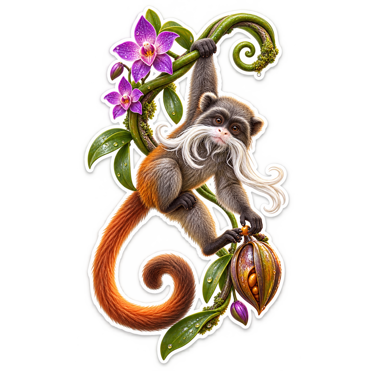 Emperor Tamarin Orchid Swing Vinyl Sticker Decal
