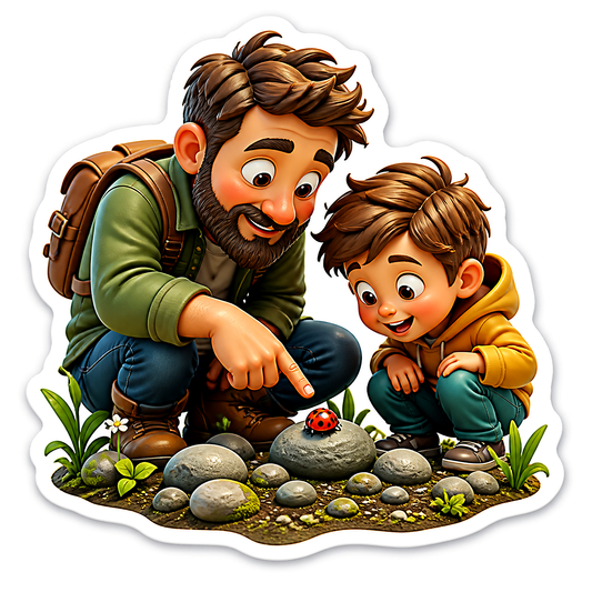 Father and Son Exploring Rocks Outdoors Vinyl Sticker Decal