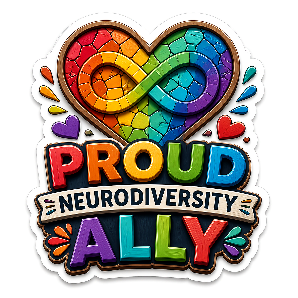 Proud Neurodiversity Ally Infinity Heart Vinyl Sticker Decal