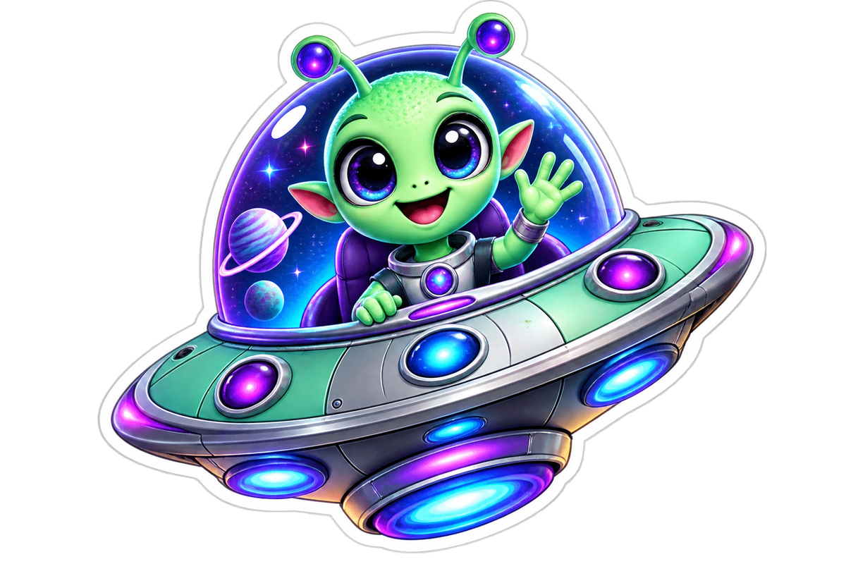 Friendly Alien Ufo Vinyl Sticker Decal