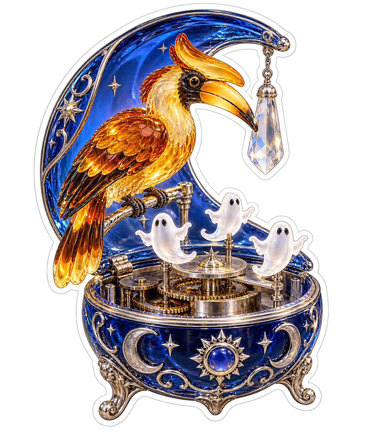 Glass Hornbill Crescent Music Box Chime Keeper Vinyl Sticker Decal