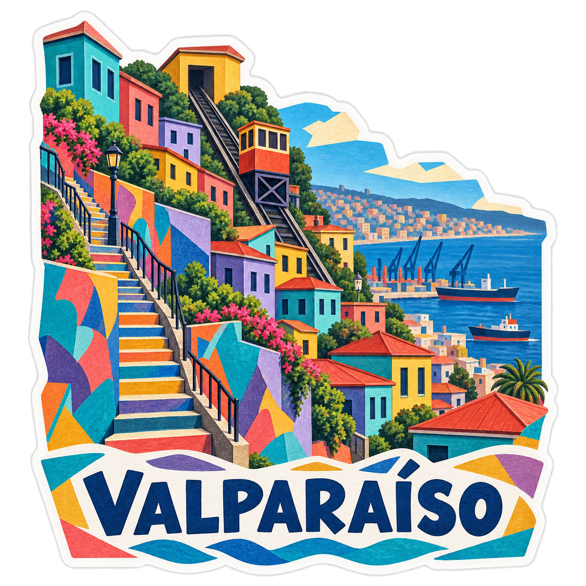Valparaiso Hillside Funicular Harbor Vinyl Sticker Decal