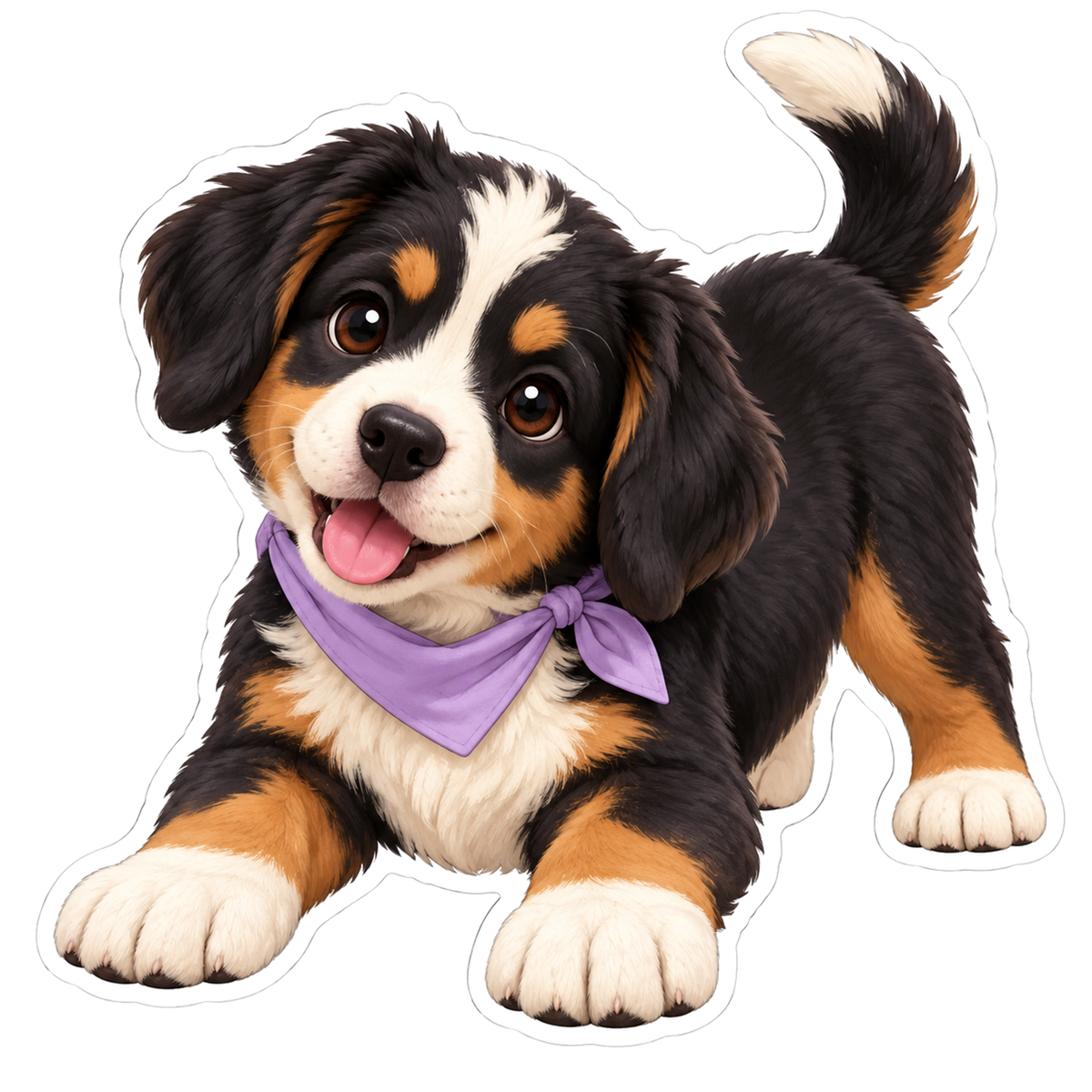 Playful Tricolor Puppy Lavender Bandana Vinyl Sticker Decal