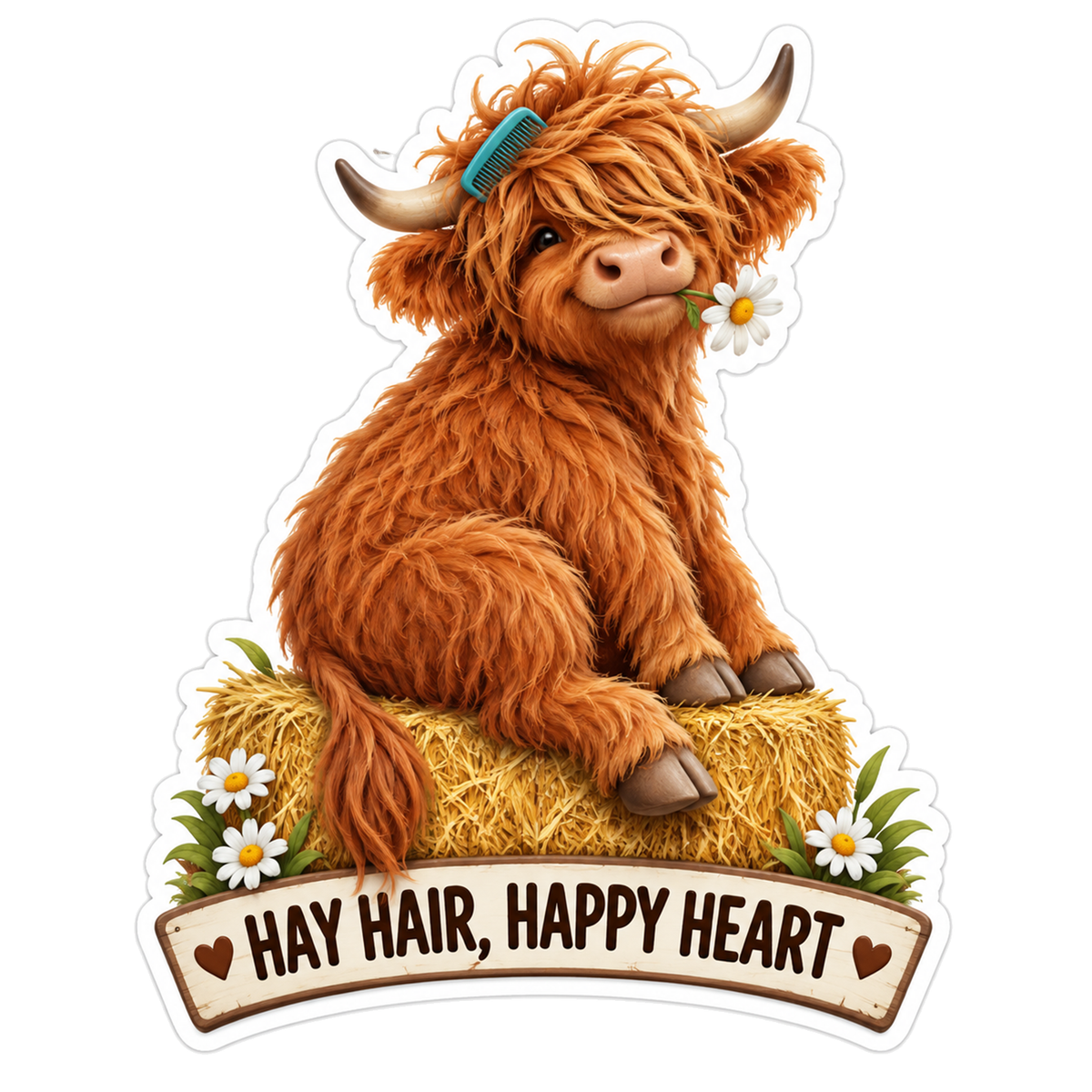 Full-Body Fluffy Russet Highland Cow Vinyl Sticker Decal