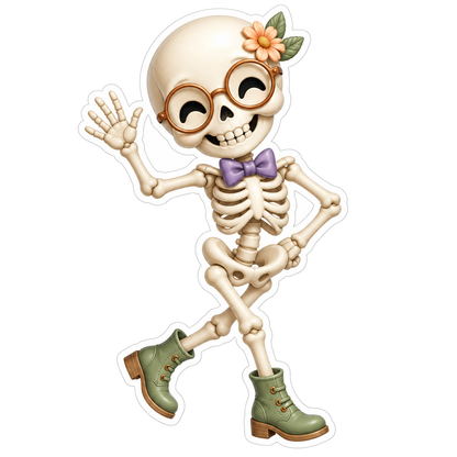 Ivory Skeleton Taking Jaunty Sideways Dance Step Vinyl Sticker Decal