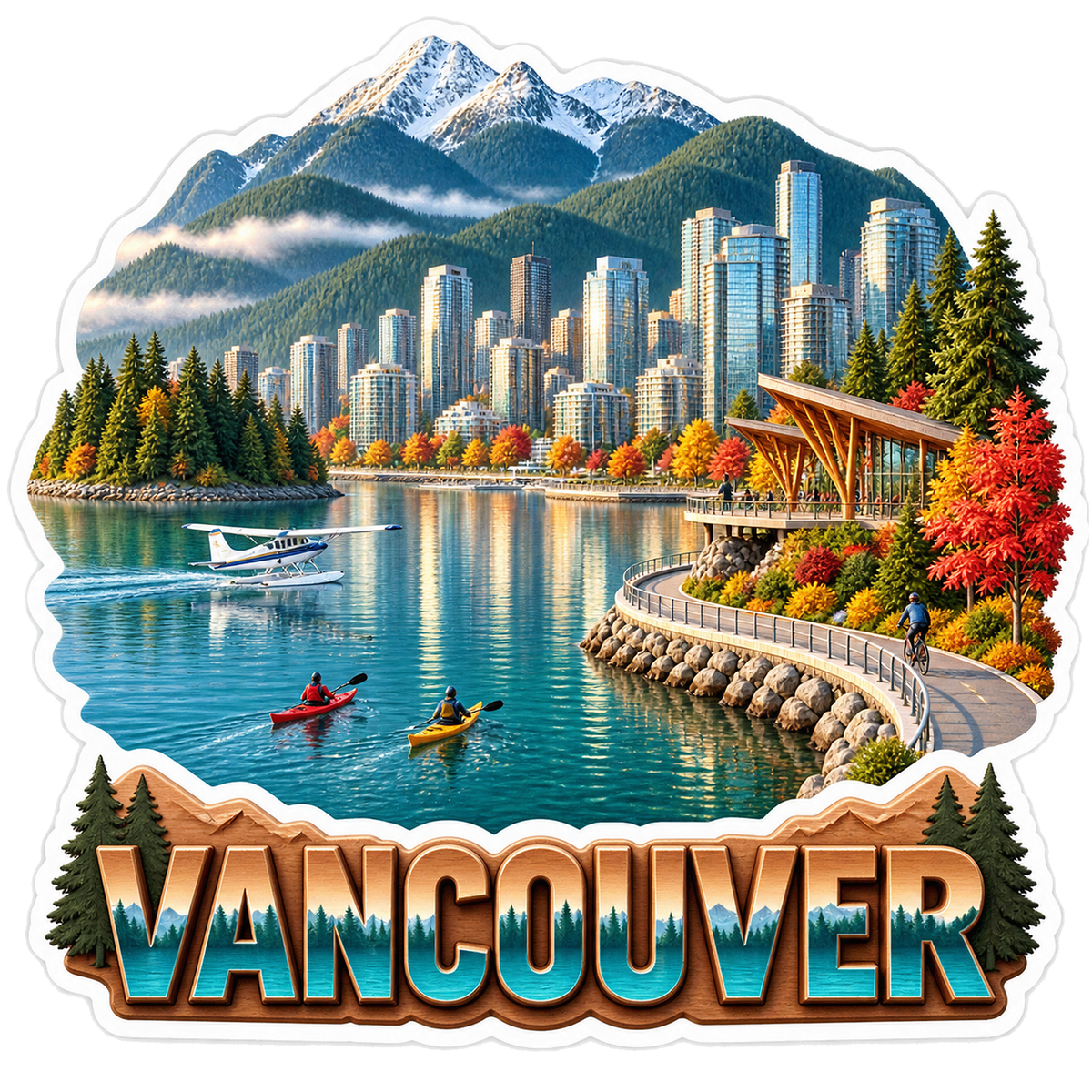 Vancouver Mountain Harbor Seaplane Vinyl Sticker Decal