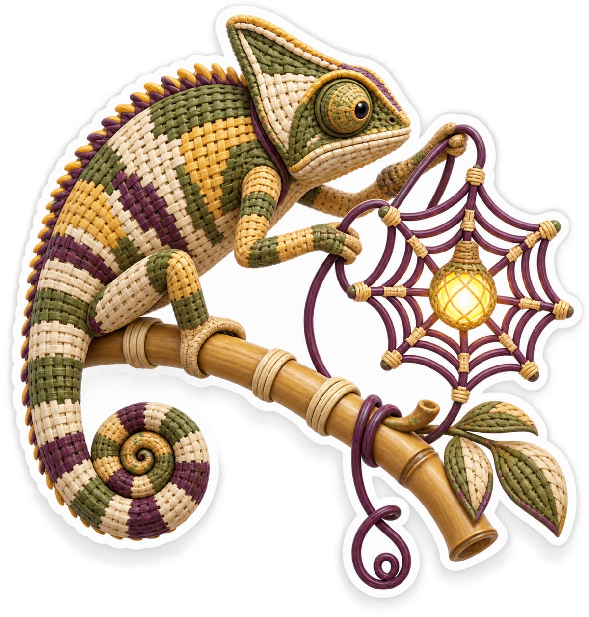 Woven Cane Chameleon Ghostlight Rosette Artisan Vinyl Sticker Decal