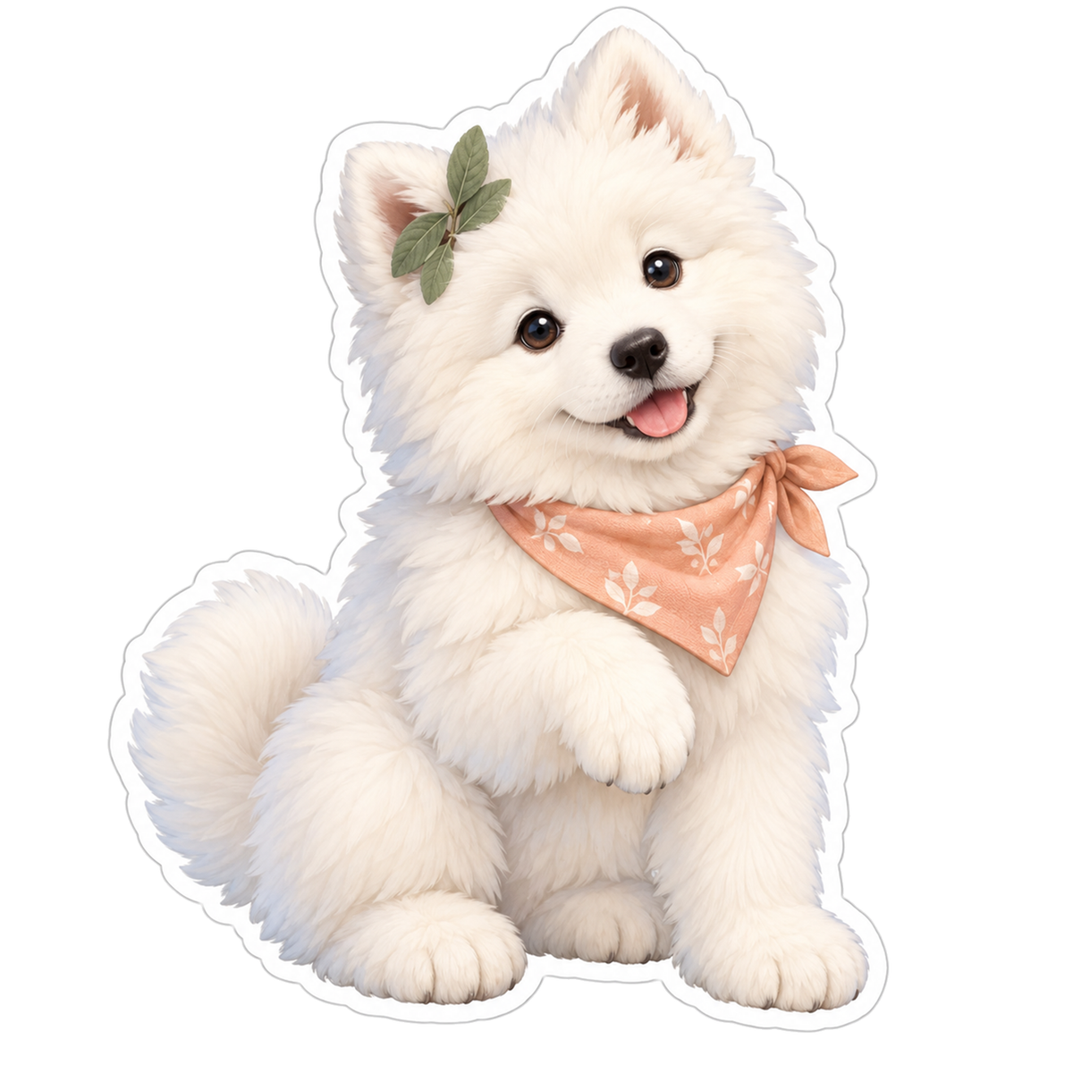 Samoyed Puppy Peach Bandana Raised Paw Vinyl Sticker Decal