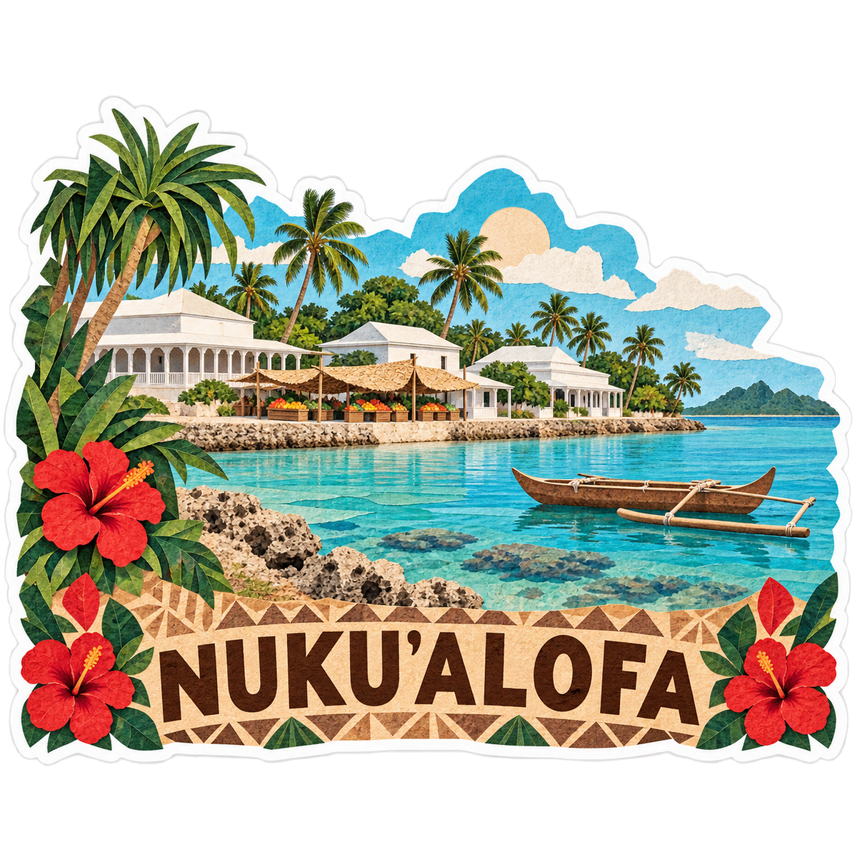 Nukualofa Lagoon Market Outrigger Vinyl Sticker Decal