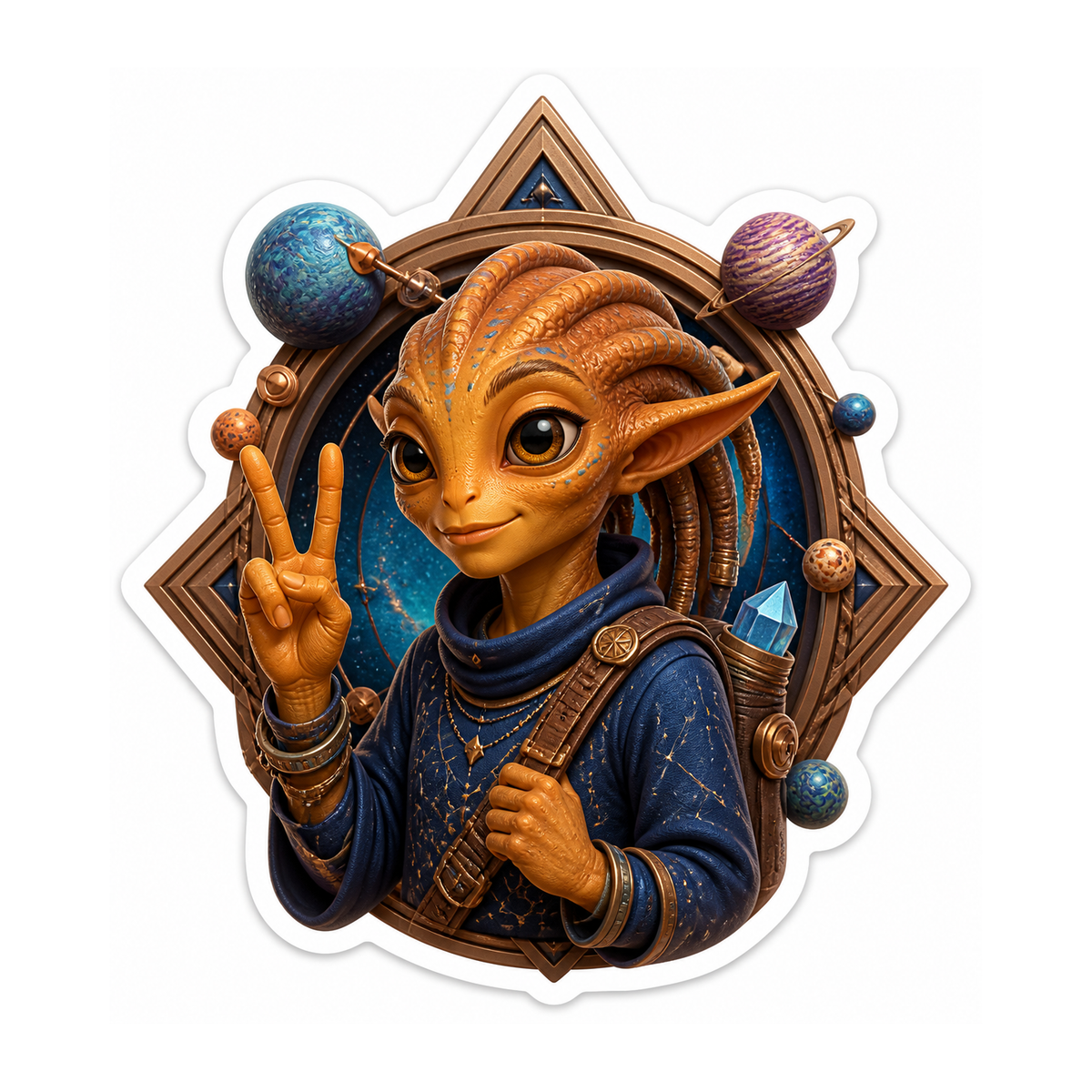 Orange Alien Peace Sign Planet Frame Vinyl Sticker Decal