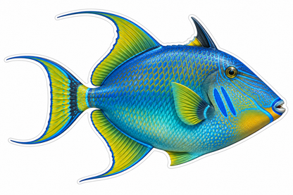 Blue Green Queen Triggerfish with Yellow Fins Vinyl Sticker Decal