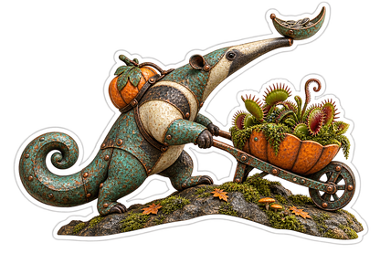 Tin Tamandua Carnivorous Plant Wheelbarrow Vinyl Sticker Decal
