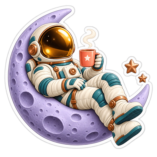 Cozy Astronaut Reclining Sideways Vinyl Sticker Decal