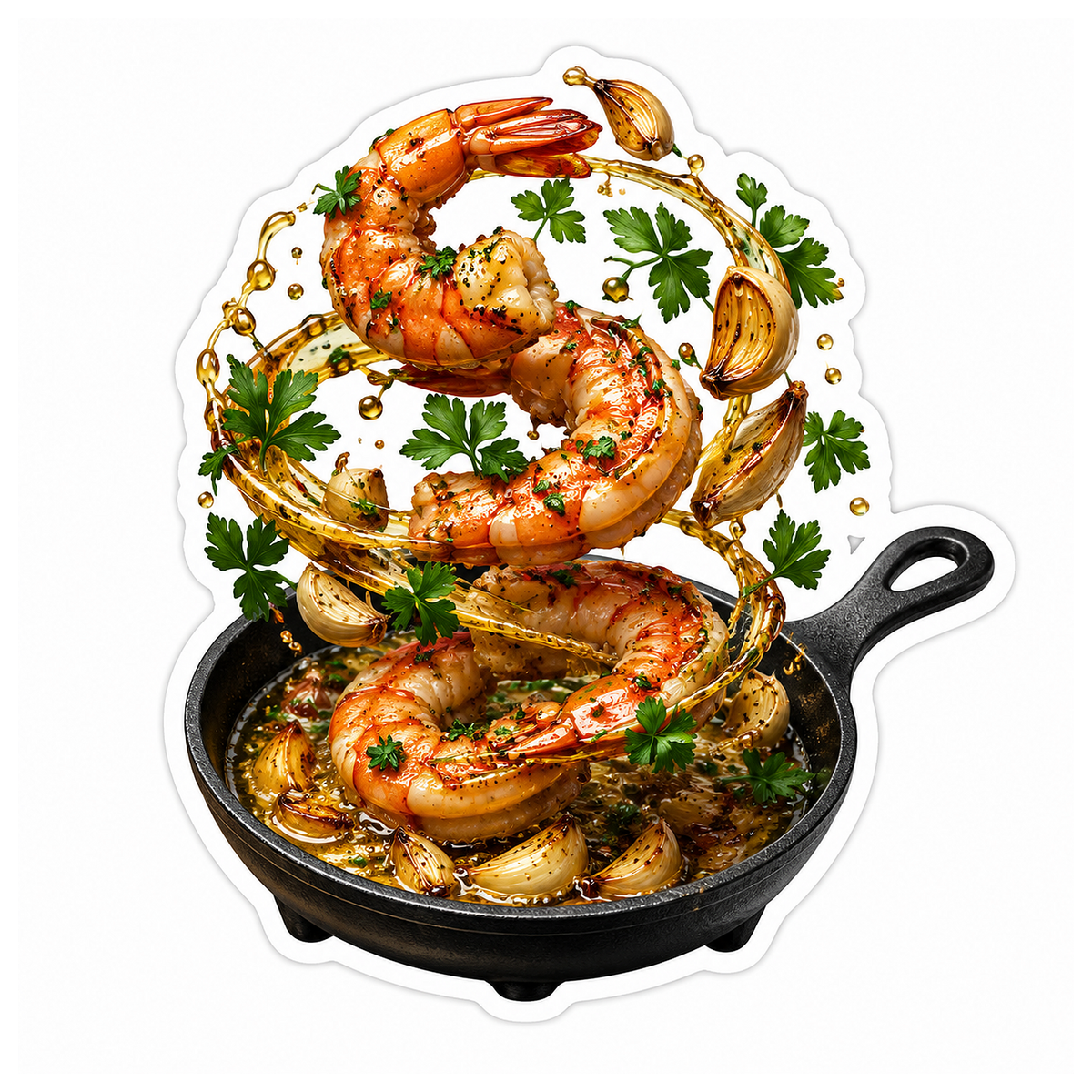 Garlic Shrimp Cast Iron Helix Vinyl Sticker Decal