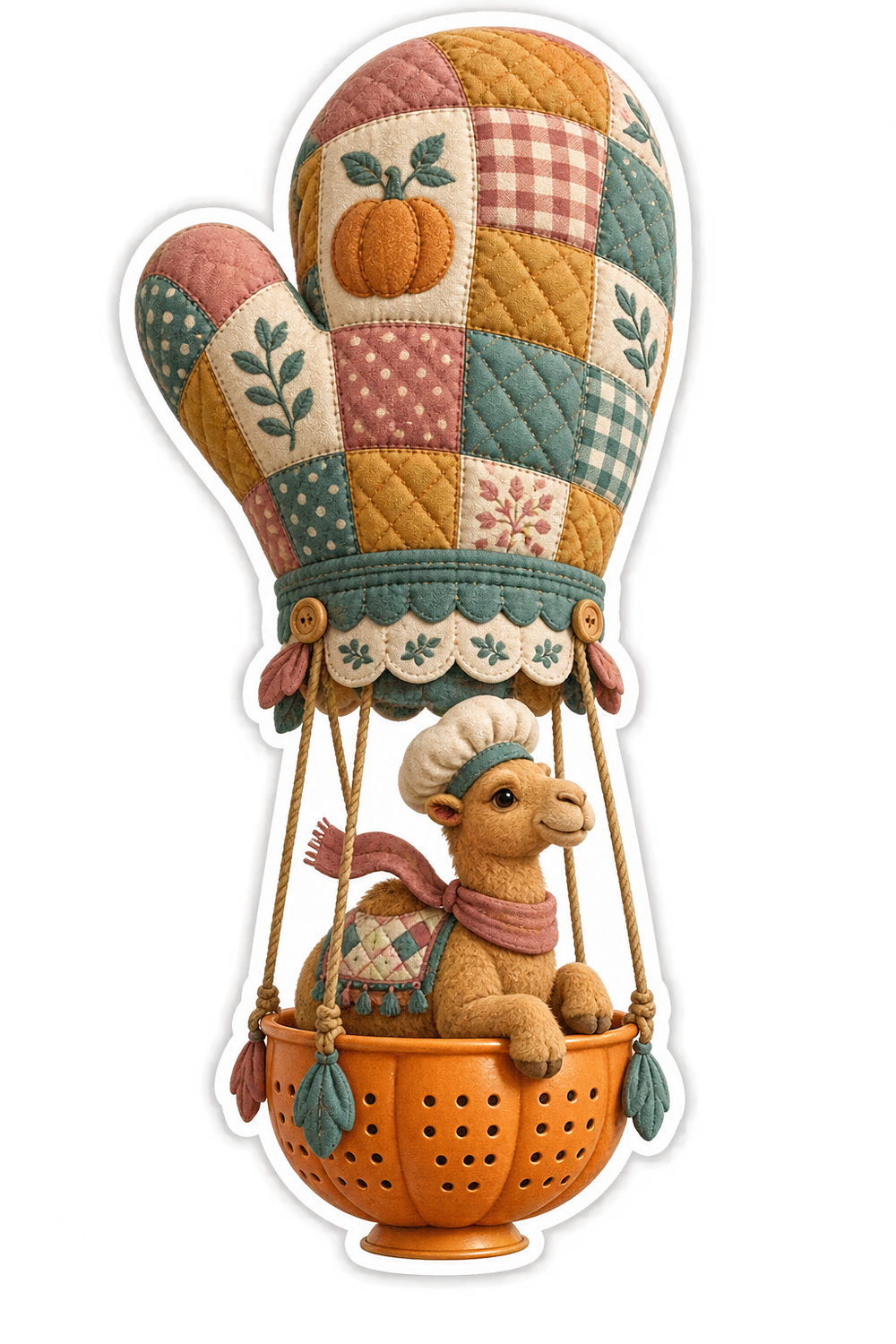 Quilted Ochre Camel Oven Mitt Balloonist Vinyl Sticker Decal