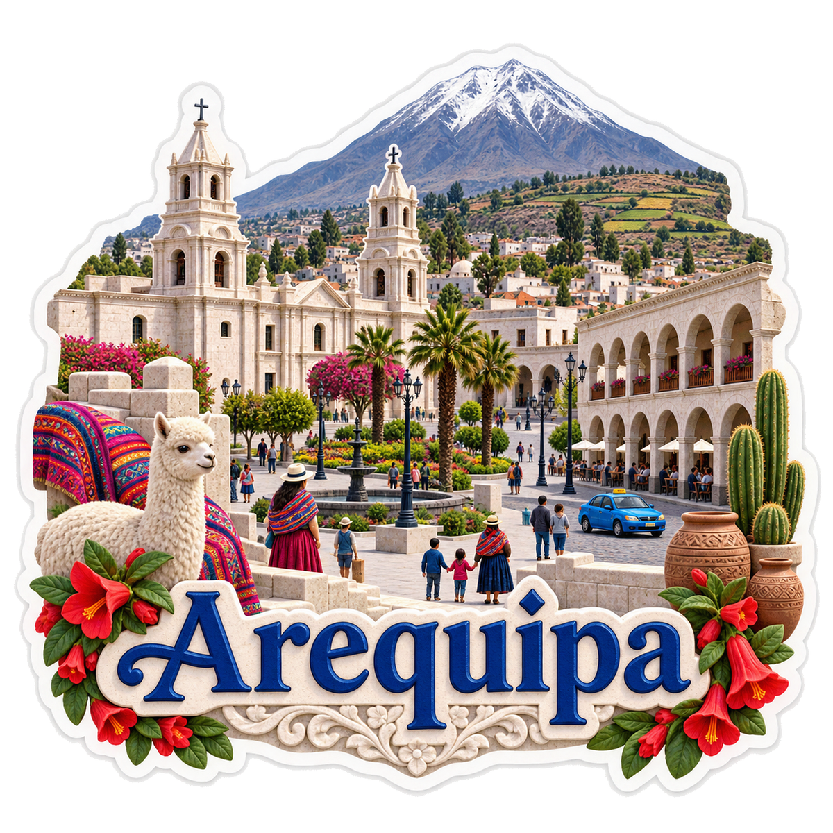 Arequipa White Stone Plaza Volcano Vinyl Sticker Decal