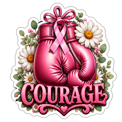 Courage Pink Boxing Gloves and Daisies Vinyl Sticker Decal