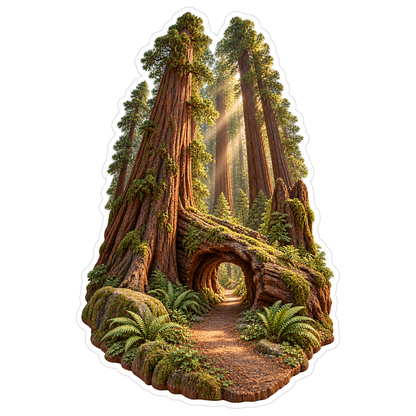 Ancient Redwood Hollow Trunk Trail Vinyl Sticker Decal