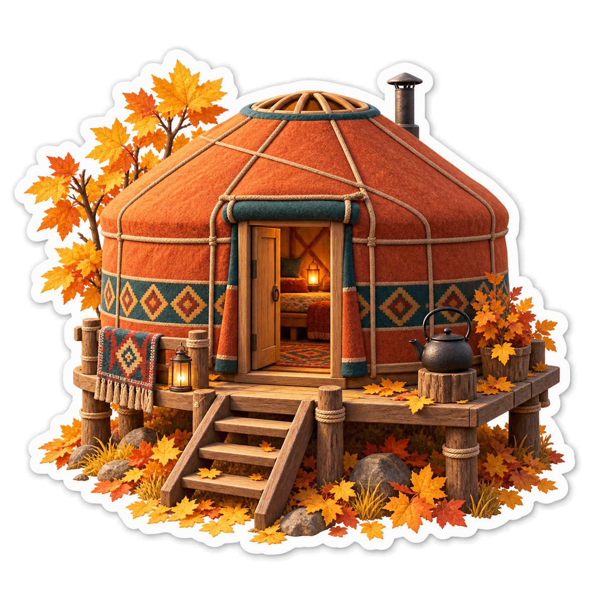 Autumn Yurt Stilt Stair Vinyl Sticker Decal