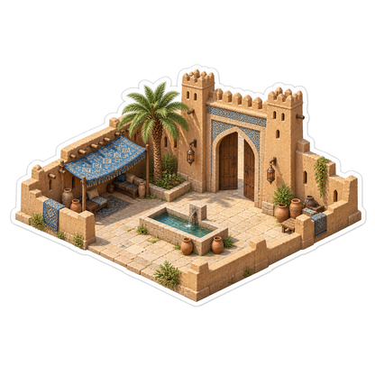 Cerulean Caravanserai Desert Courtyard Vinyl Sticker Decal