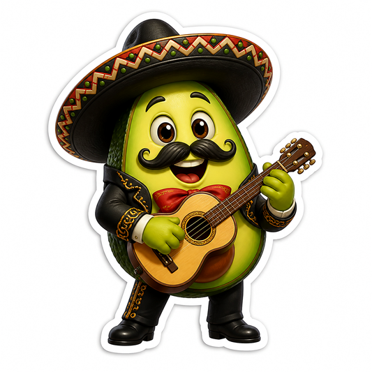Avocado Mariachi Playing Guitar Vinyl Sticker Decal