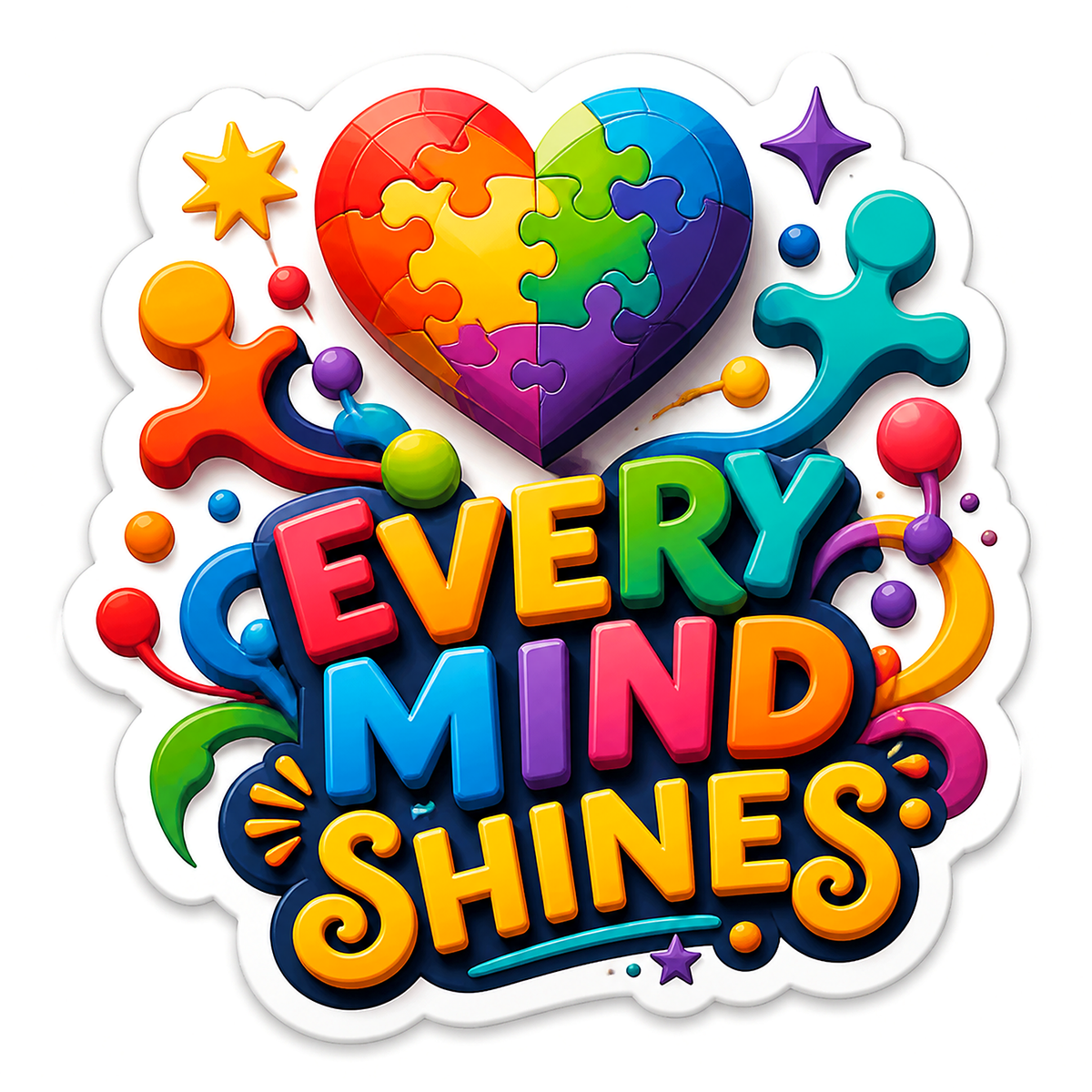 Every Mind Shines Rainbow Puzzle Heart Vinyl Sticker Decal