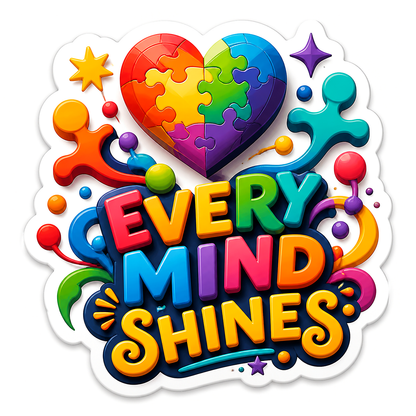 Every Mind Shines Rainbow Puzzle Heart Vinyl Sticker Decal