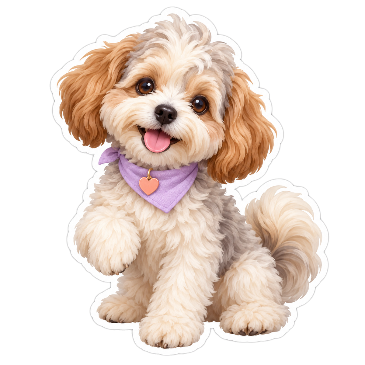 Cream Silver Shaggy Puppy Lavender Bandana Vinyl Sticker Decal