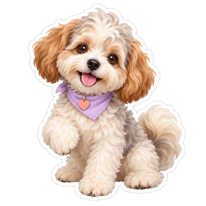Cream Silver Shaggy Puppy Lavender Bandana Vinyl Sticker Decal