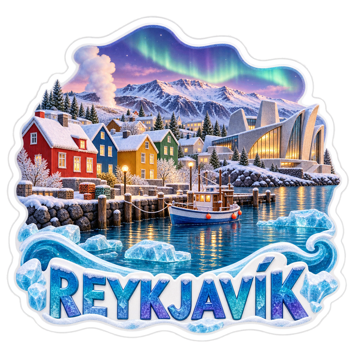 Reykjavik Geothermal Winter Harbor Vinyl Sticker Decal
