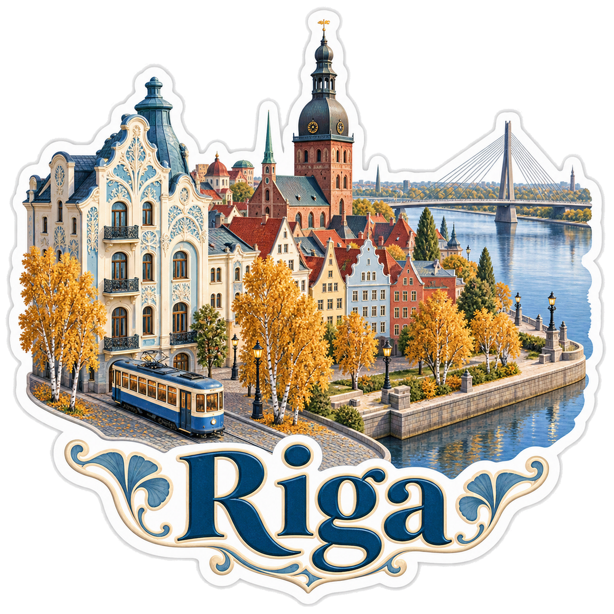 Riga Art Nouveau Daugava Tram Vinyl Sticker Decal