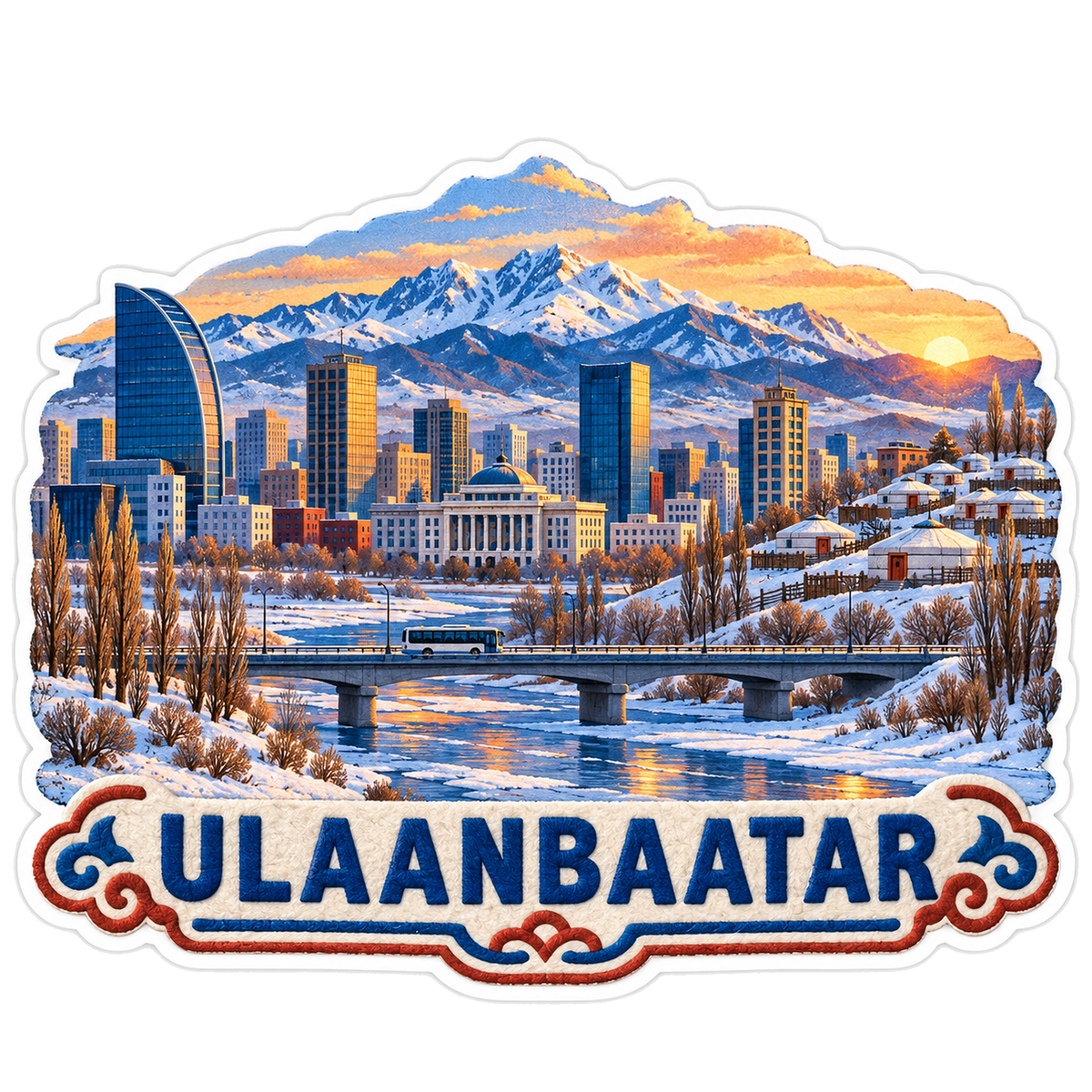Ulaanbaatar Winter Valley Ger Skyline Vinyl Sticker Decal