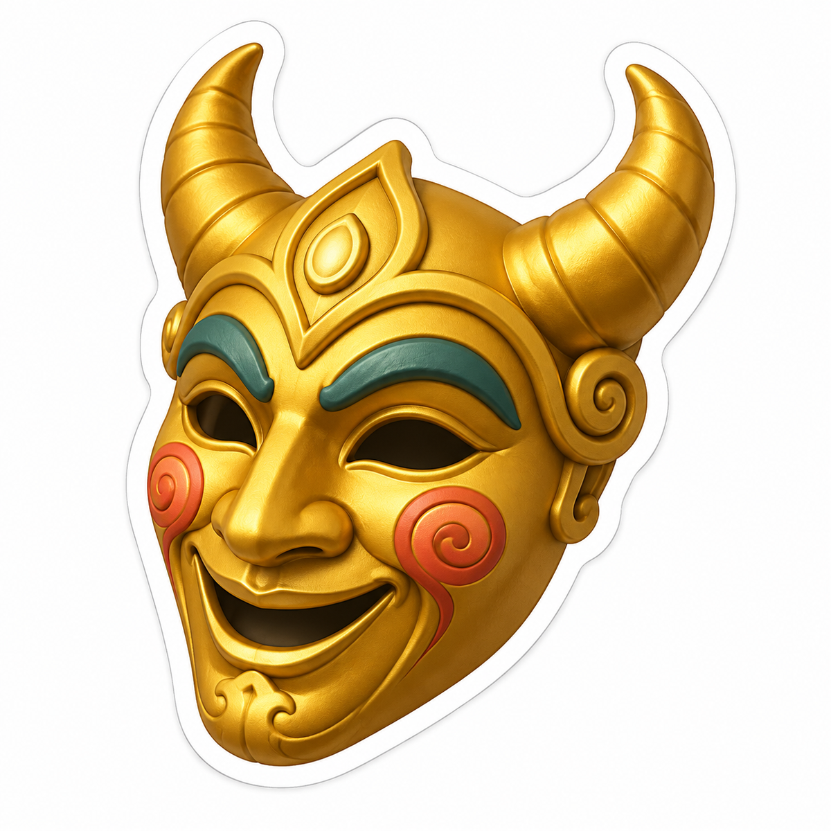 Gold Theatrical Fantasy Mask With Curved Horns Vinyl Sticker Decal