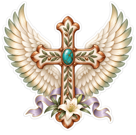 Graceful Copper And Ivory Christian Cross Vinyl Sticker Decal