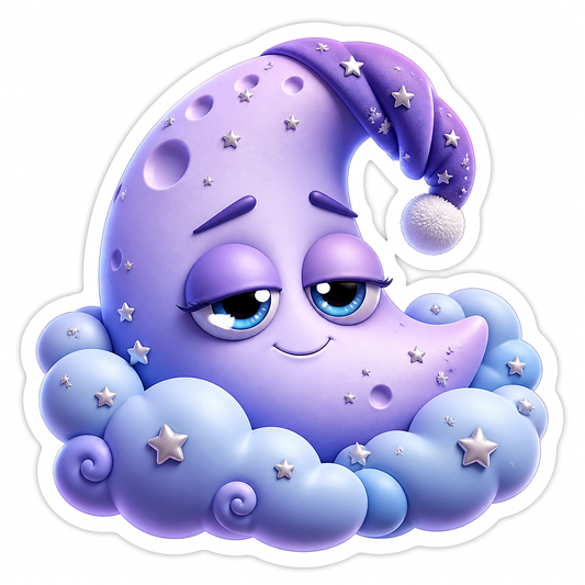 Sleepy Lavender Crescent Moon on Clouds Vinyl Sticker Decal