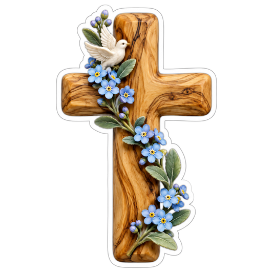 Honey-Colored Carved Olivewood Cross Vinyl Sticker Decal