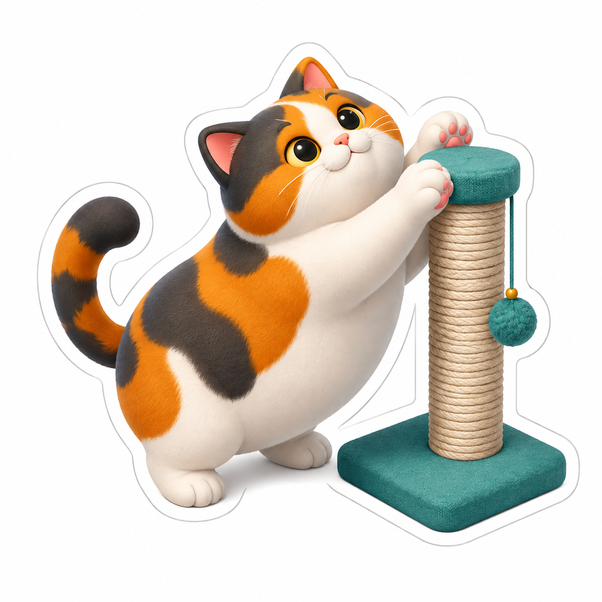 Plump Calico Cat Stretching Upward Vinyl Sticker Decal