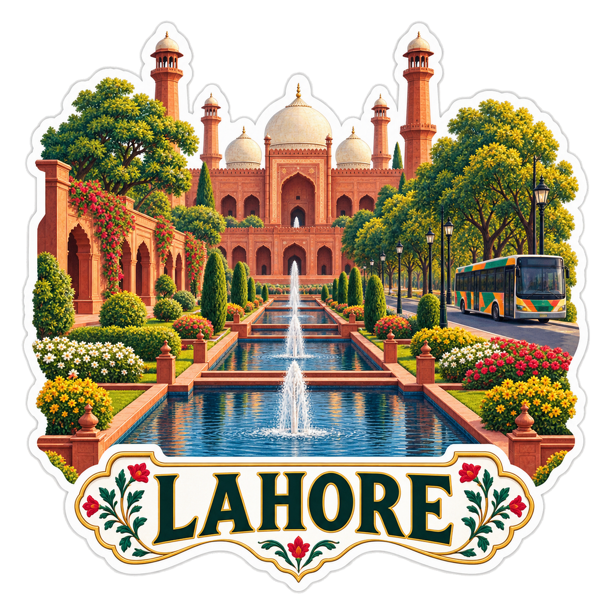 Lahore Red Sandstone Garden Reflecting Pool Vinyl Sticker Decal