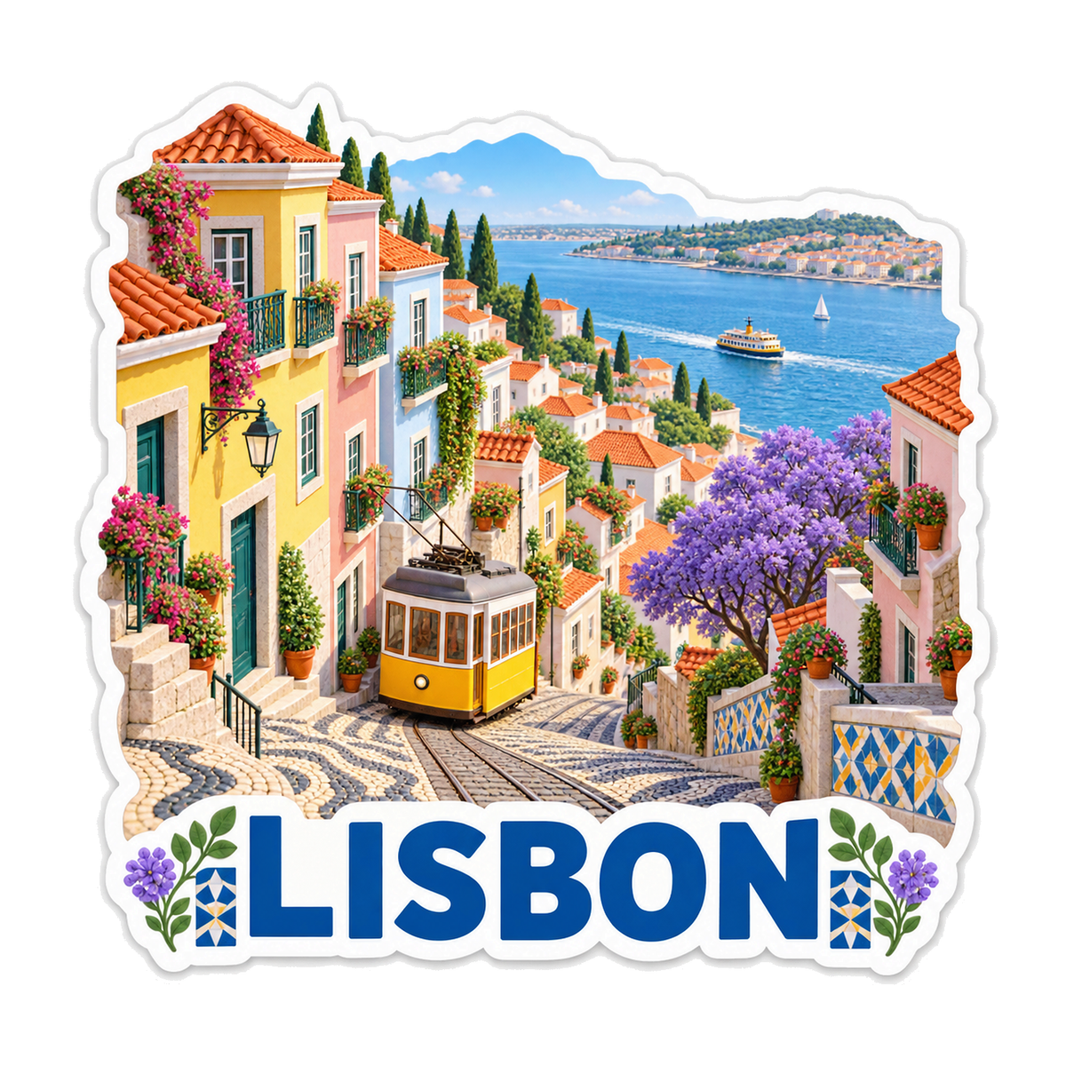 Lisbon Jacaranda Hill Tram Vinyl Sticker Decal