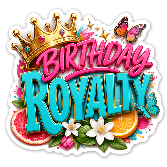 Birthday Royalty Crown and Flowers Vinyl Sticker Decal